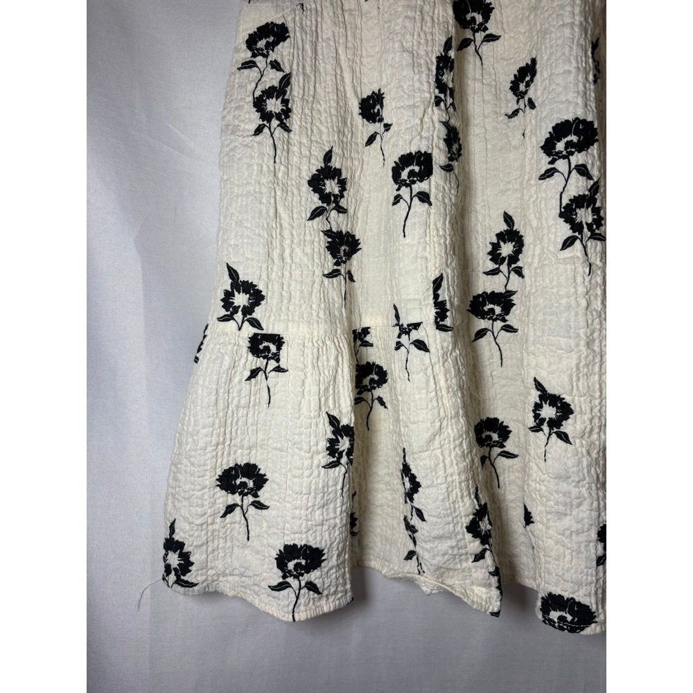 Zara Floral Tunic Top Cream Black Gauzy Tiered Babydoll Womens Small - Picture 4 of 7